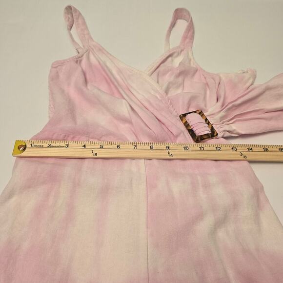 Venus Babydoll Jumpsuit Sz 2 Pink Tie Dye Cotton Linen Wide Leg Beach Vacation - Picture 7 of 11